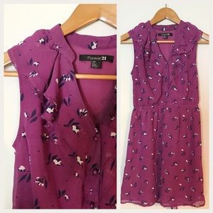 F21 Floral sleeveless Ruffle Neck Dress